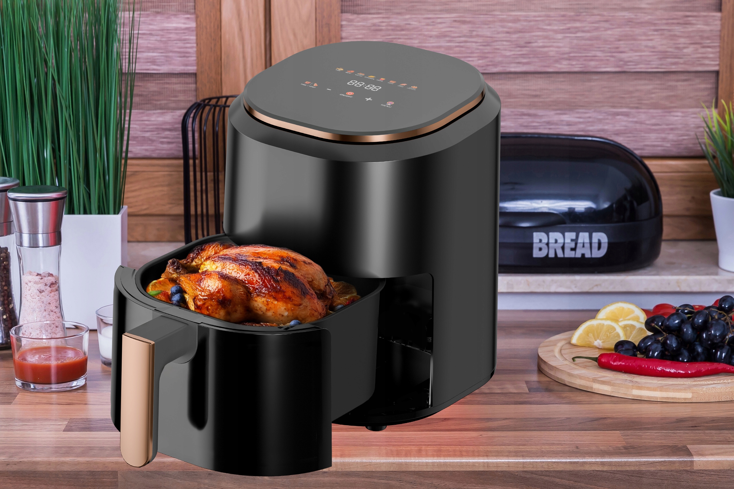 FRYTKOWNICA BEZTŁUSZCZOWA AIR FRYER LINBOX KOLOROWE IKONY CZARNA Kolor dominujący czarny