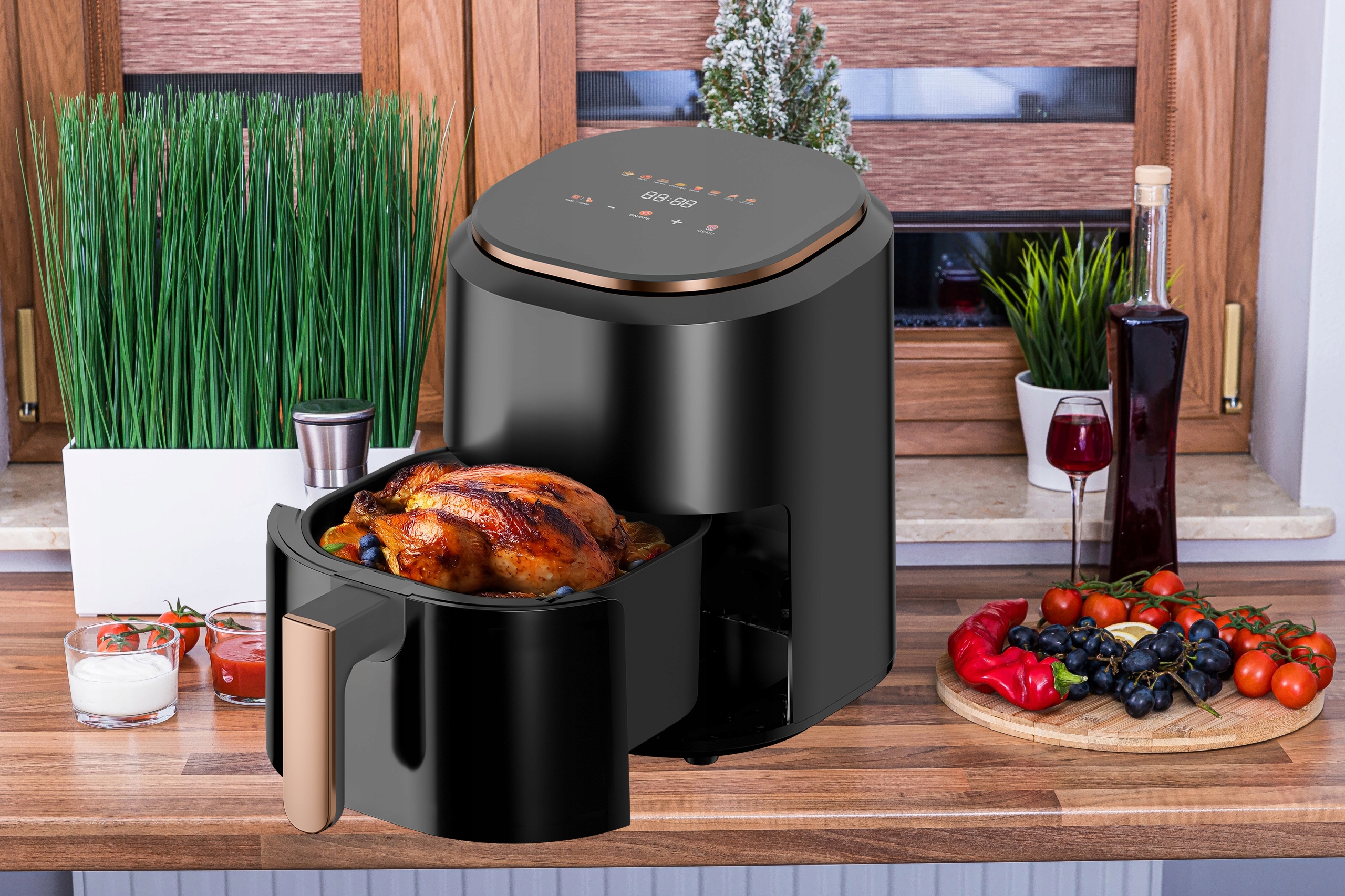 FRYTKOWNICA BEZTŁUSZCZOWA AIR FRYER LINBOX KOLOROWE IKONY CZARNA Moc 1400 W