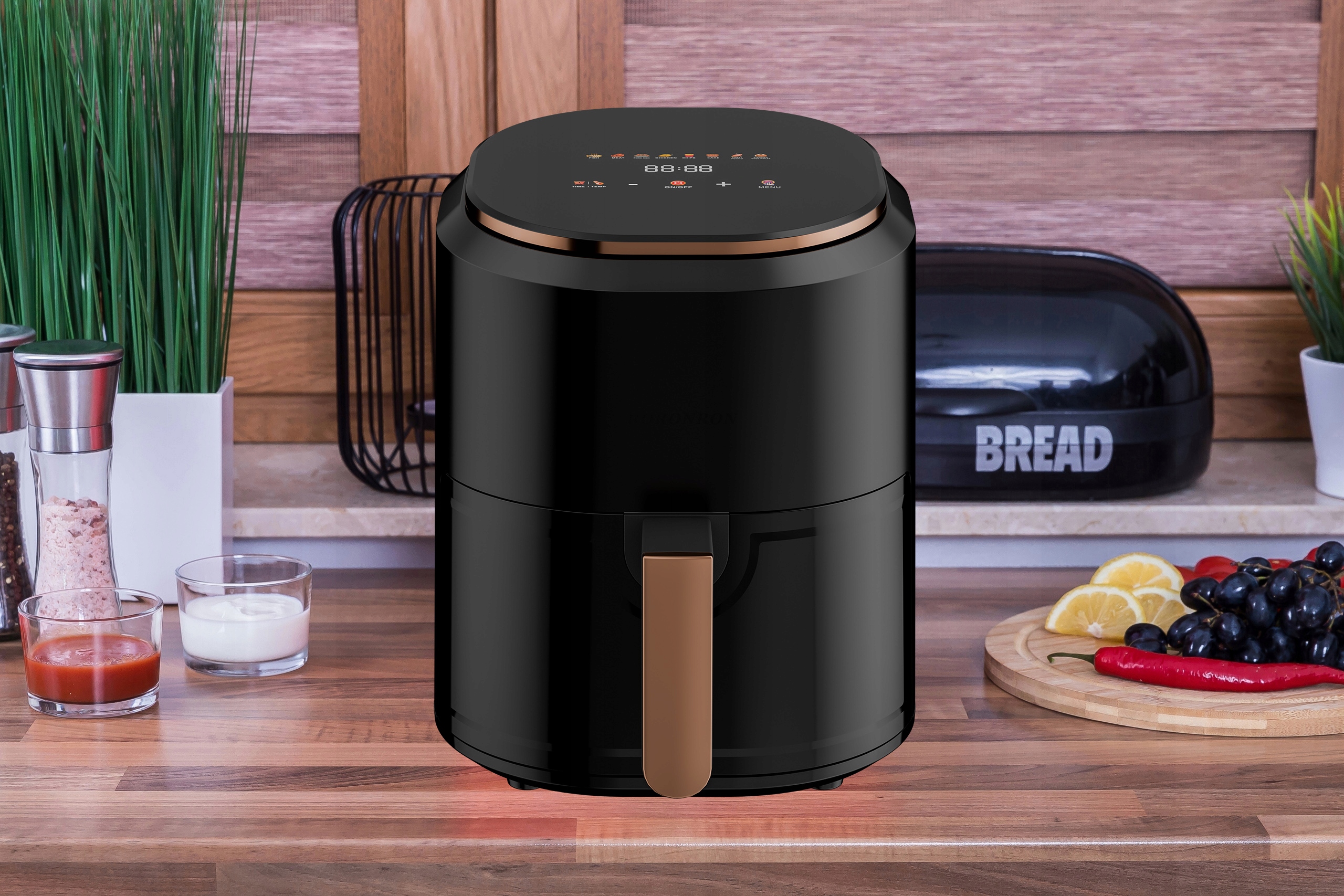 FRYTKOWNICA BEZTŁUSZCZOWA AIR FRYER LINBOX KOLOROWE IKONY CZARNA Pojemność misy 4.5 l